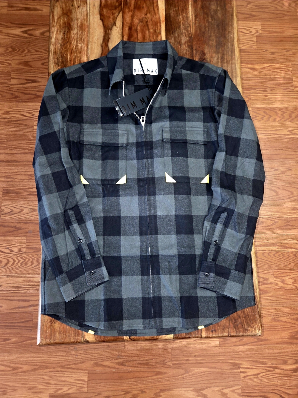 Steve Aoki's Dim Mak Men’s Black & Gray Zip-up Flannel Jacket